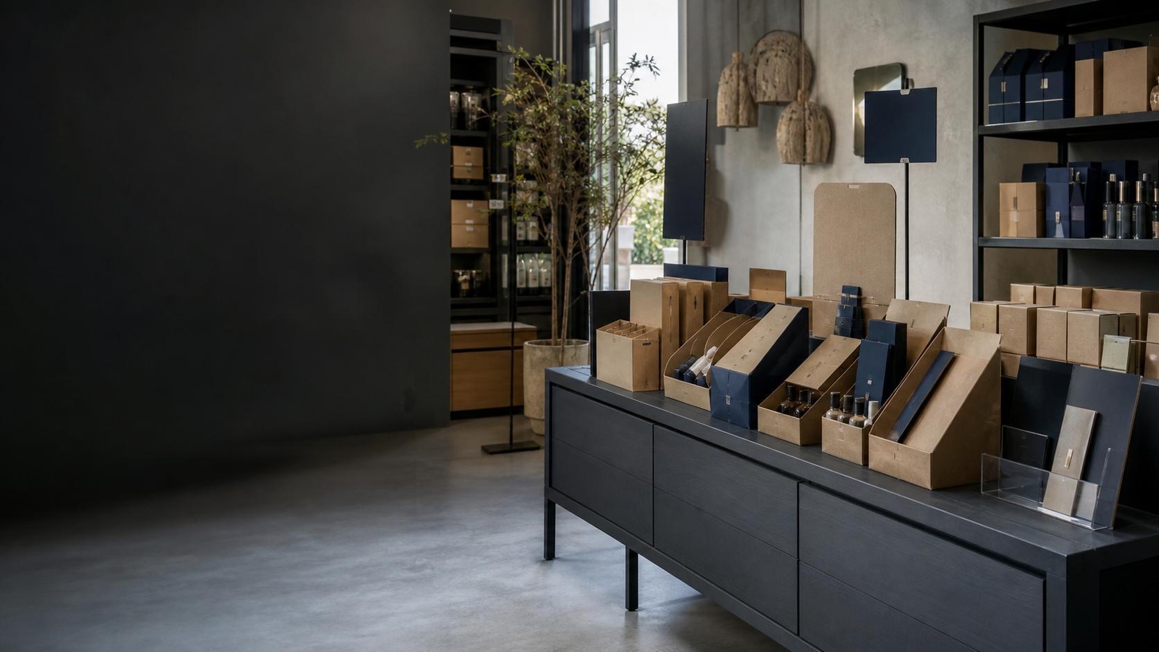 Akenoo packaging, retail displays and signage in a retail environment