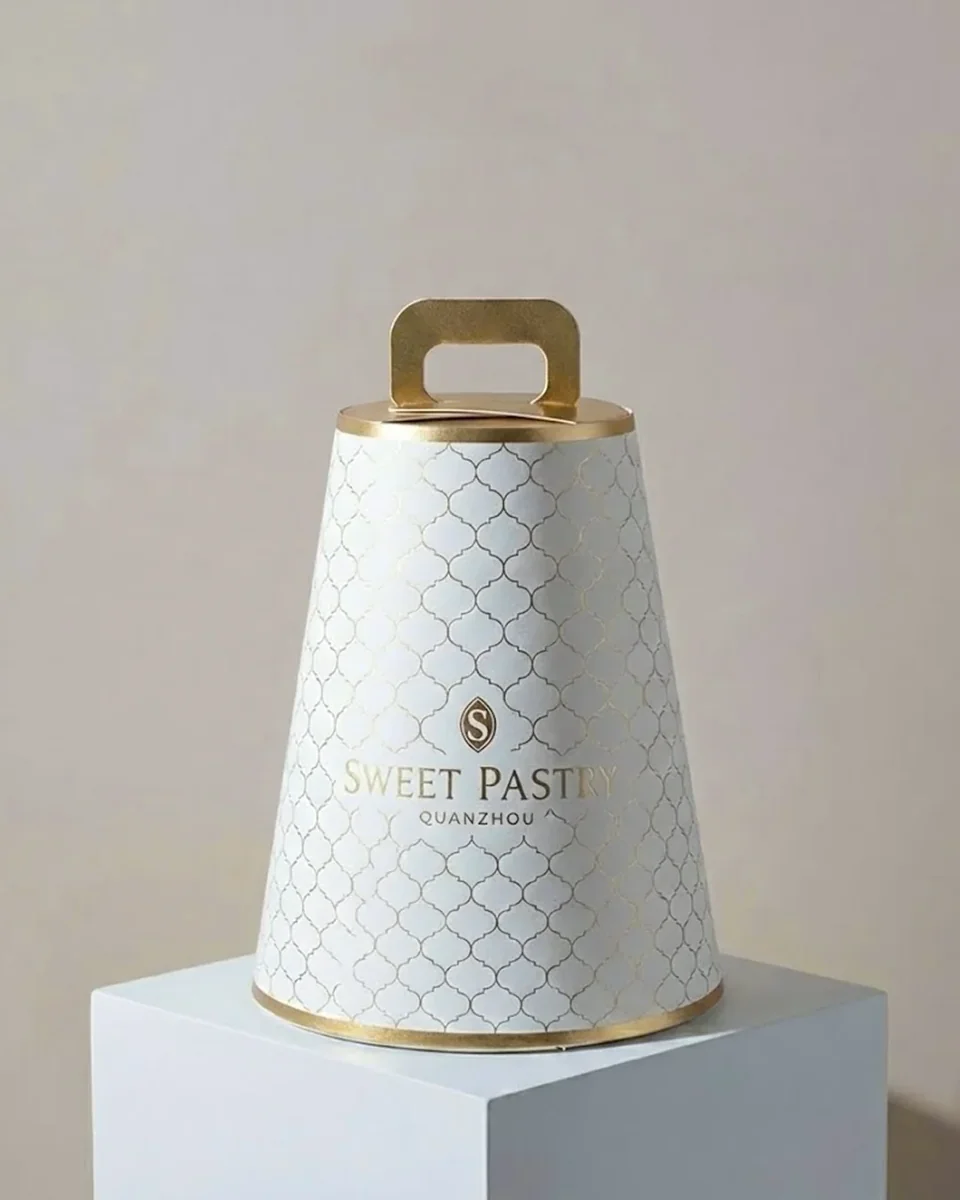 Boîte pyramide pâtisserie avec poignée