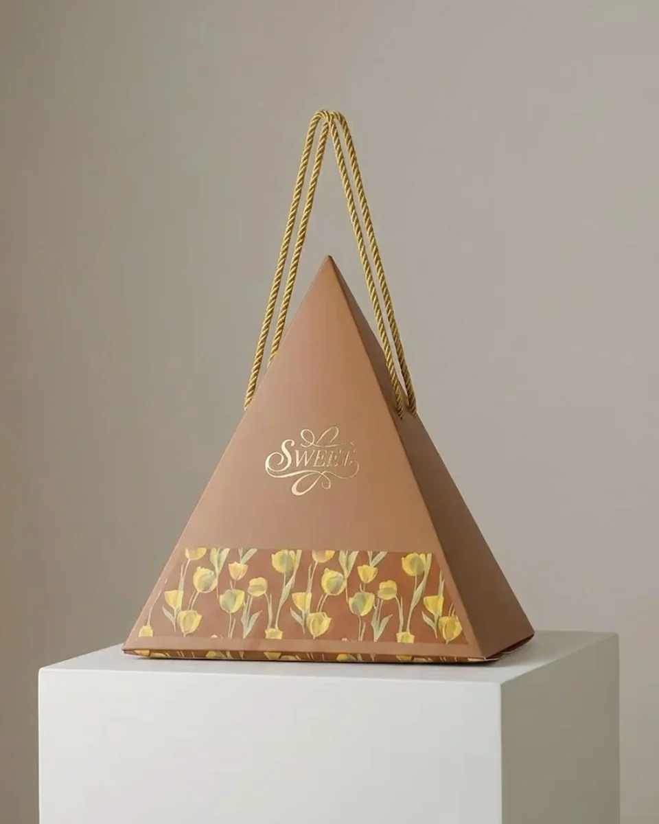 Boîte pyramide cadeau avec poignée