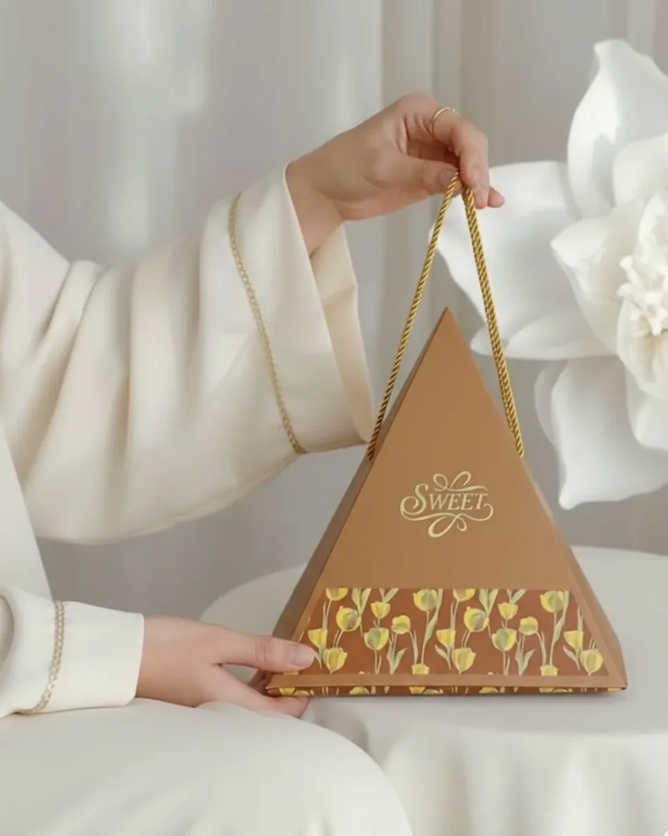 Boîte pyramide cadeau avec poignée