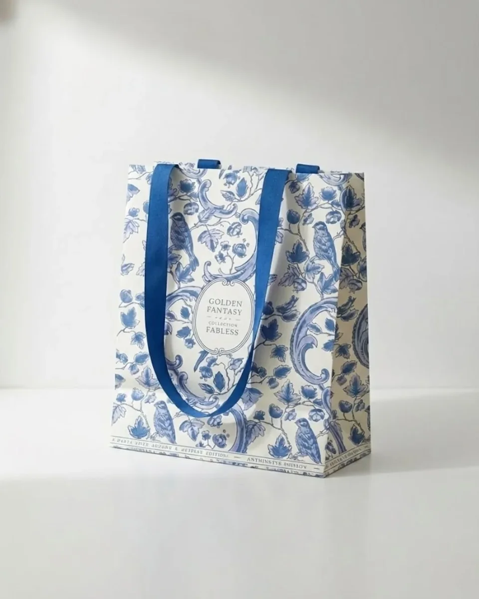 Sac papier luxe anses ruban floral