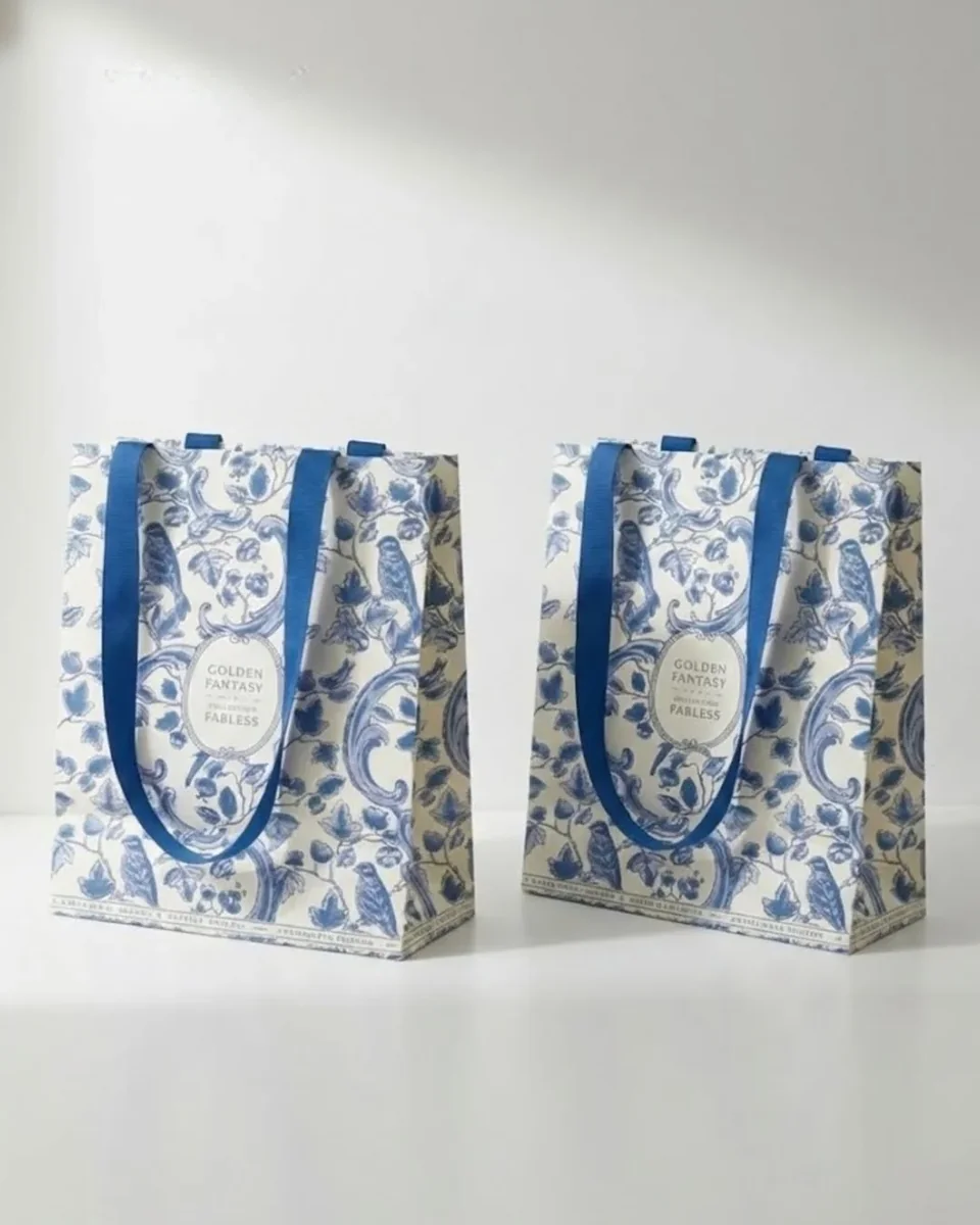 Sac papier luxe anses ruban floral