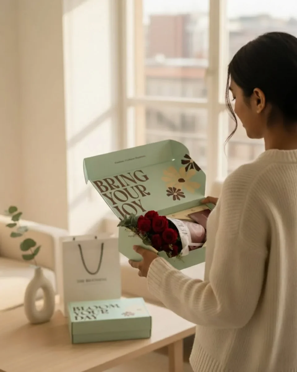 Coffret cadeau floral à couvercle charnière