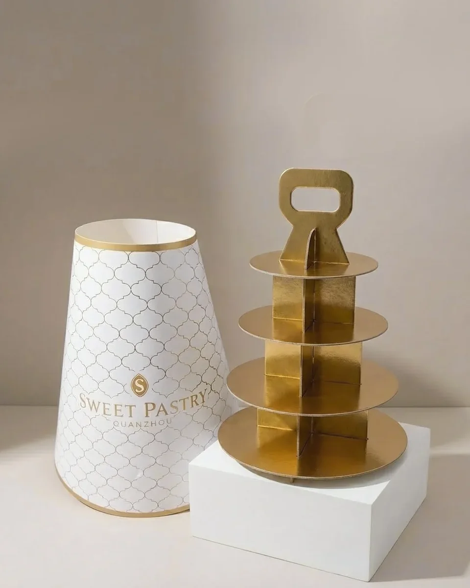 Boîte pyramide pâtisserie avec poignée