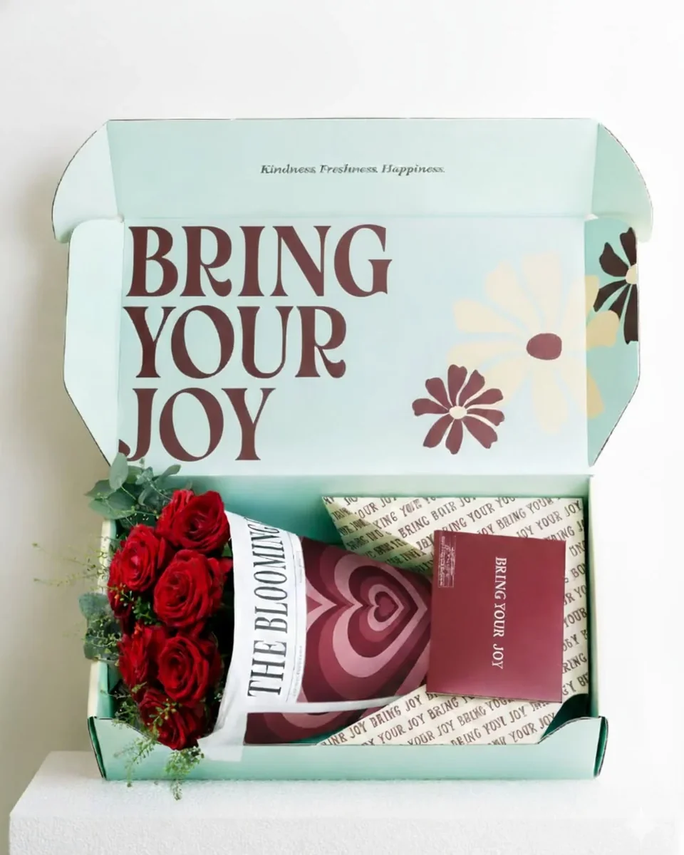 Coffret cadeau floral à couvercle charnière